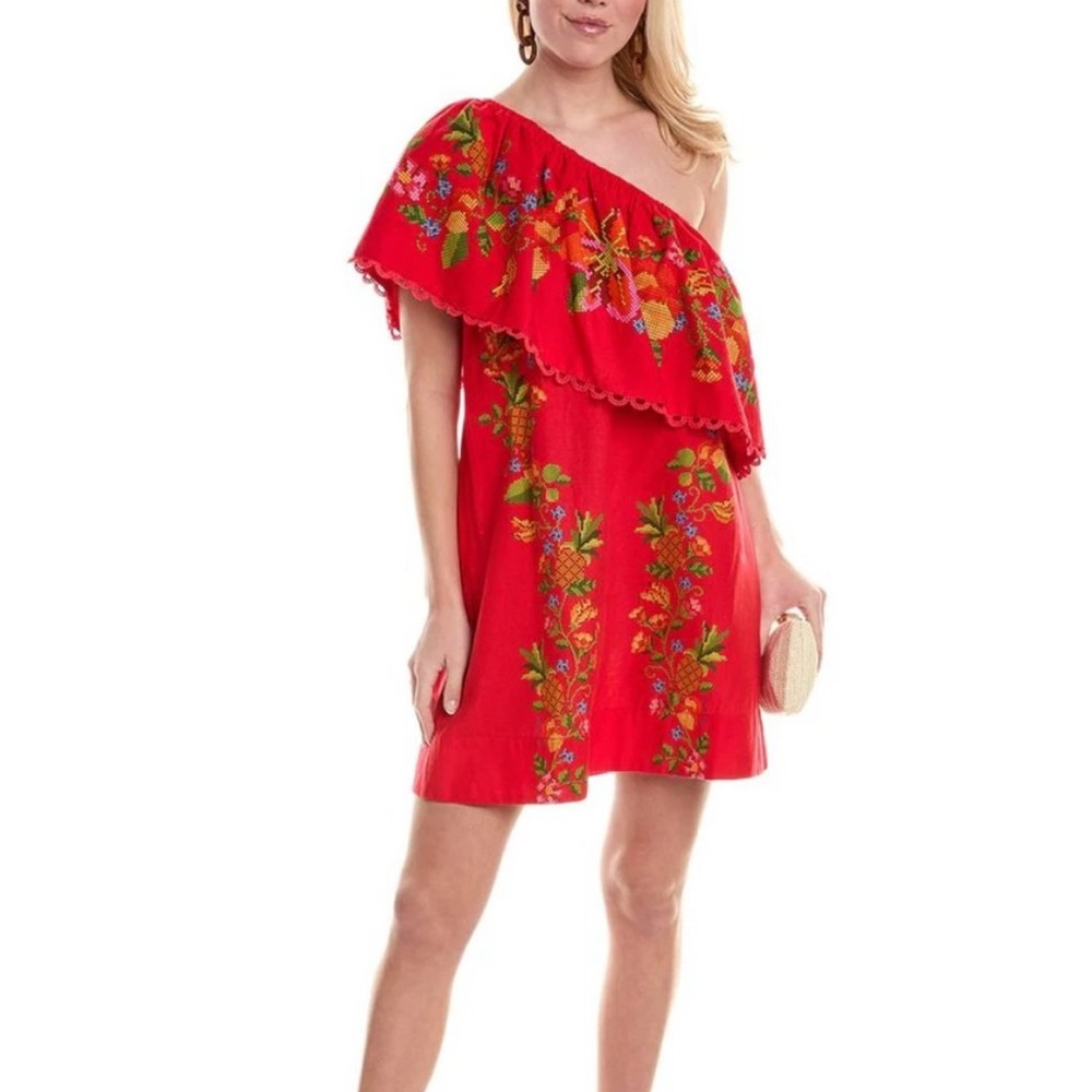 FARM Rio Red Floral One-Shoulder Mini Dress - Picture 2 of 6